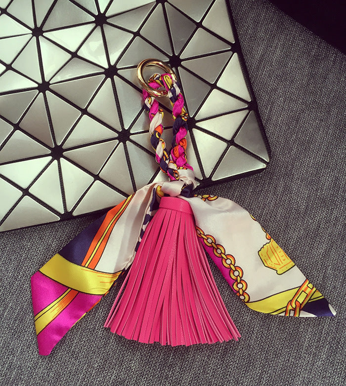 Wholesale Spring and Summer Leather Scarf Tassel Pendant Keychain