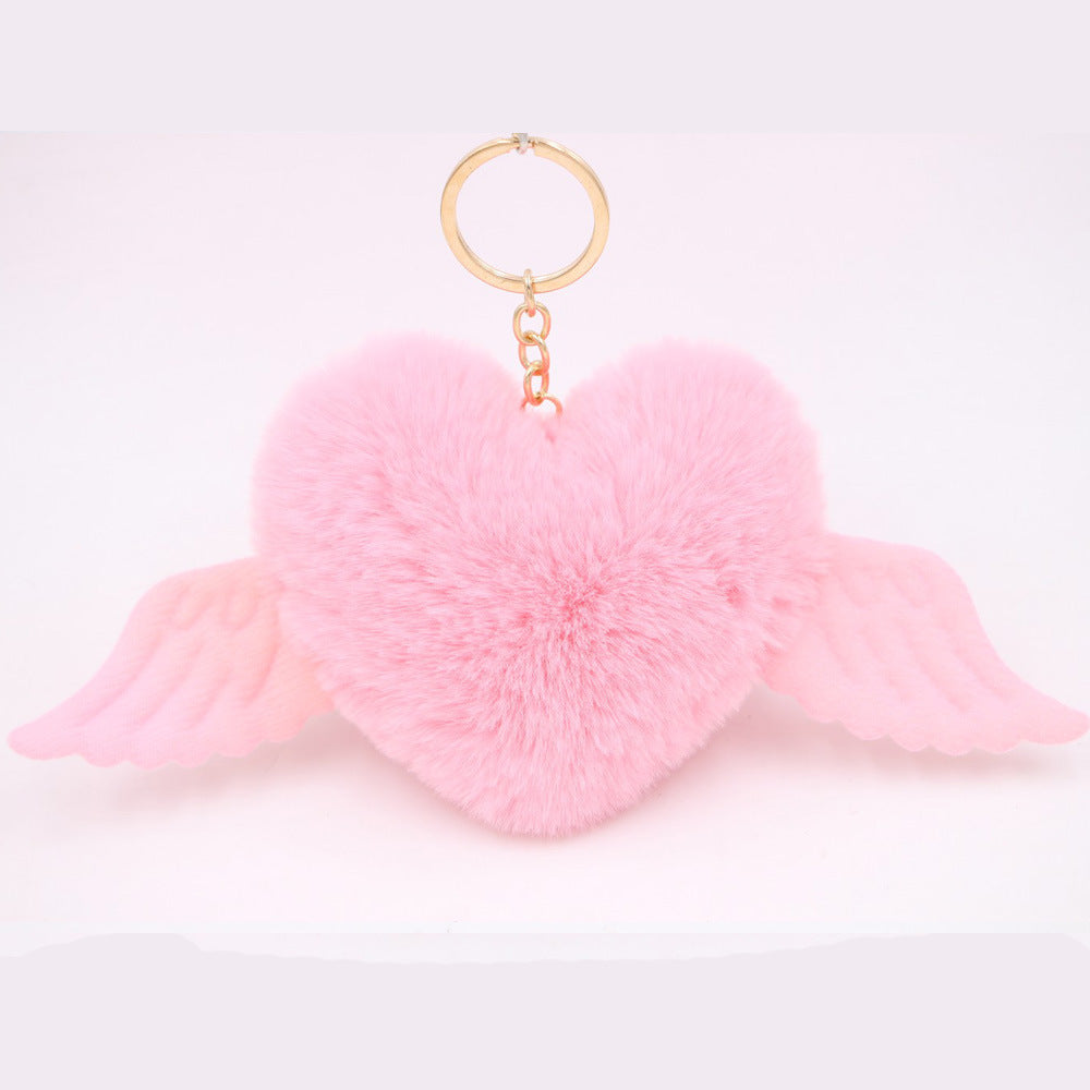 Wholesale Love Wings Fur Ball Keychain