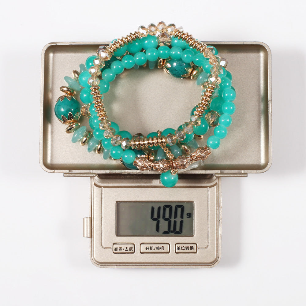 Wholesale Bohemian Imitation Agate Chain Tassel Colored Glass Electroplated Crystal Bracelet