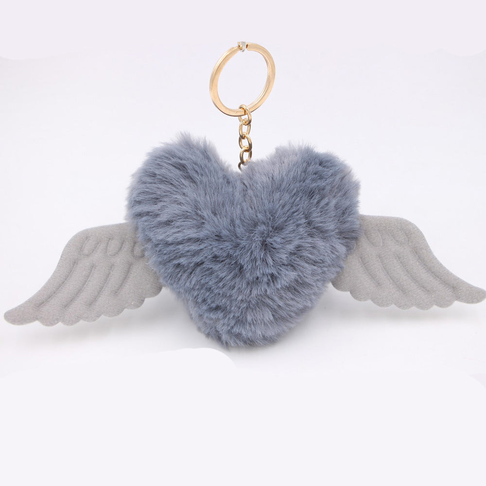 Wholesale Love Wings Fur Ball Keychain