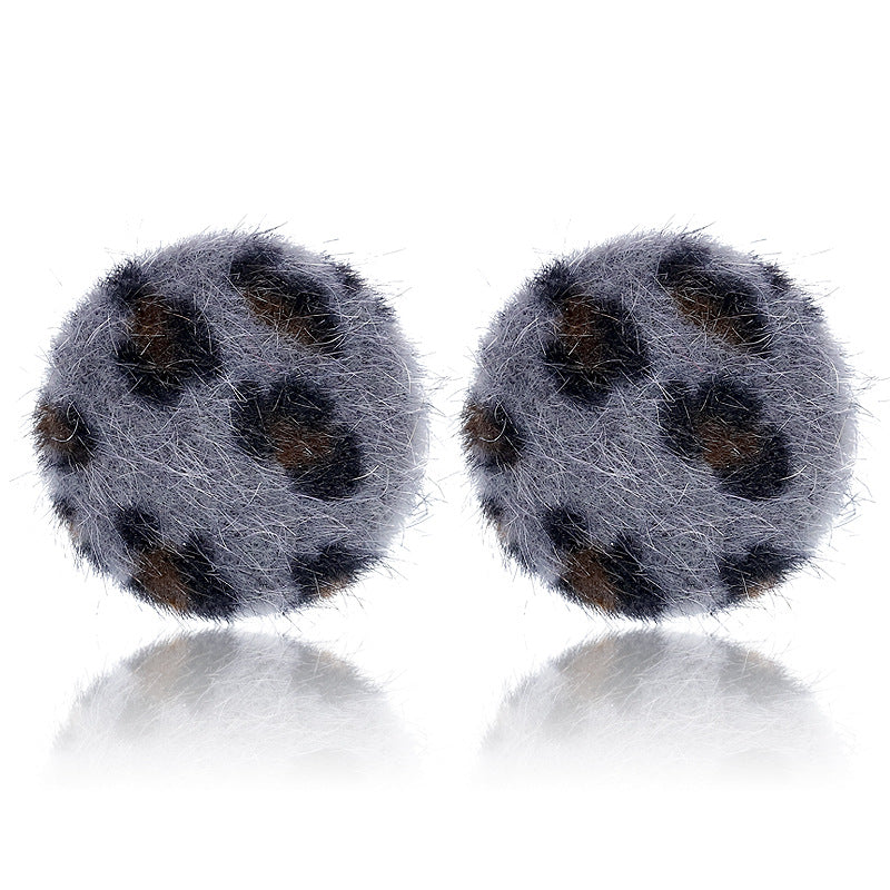 Wholesale Furball Earrings Leopard Print Stud Earrings