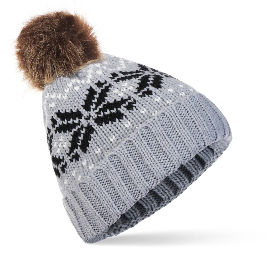Wholesale Large Snowflake Wool Warm Pullover Knitted Hat