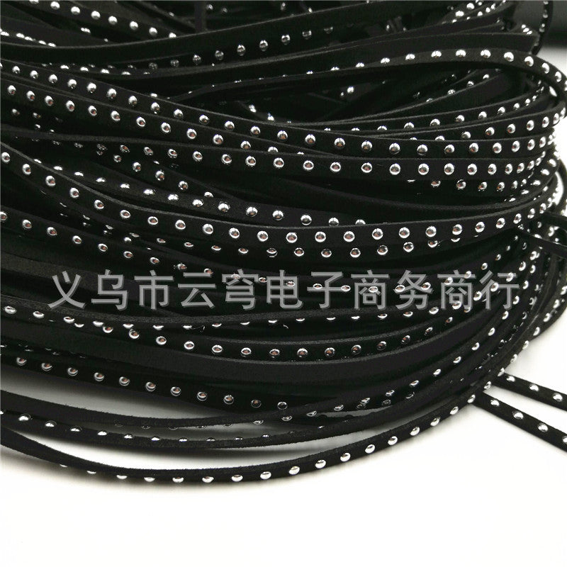 Wholesale 100Meters Spot imitation leather rope deerskin rope width 3mm/5mm single row Diamond Korea velvet clavicle chain Silver Point drill belt rivet velvet belt