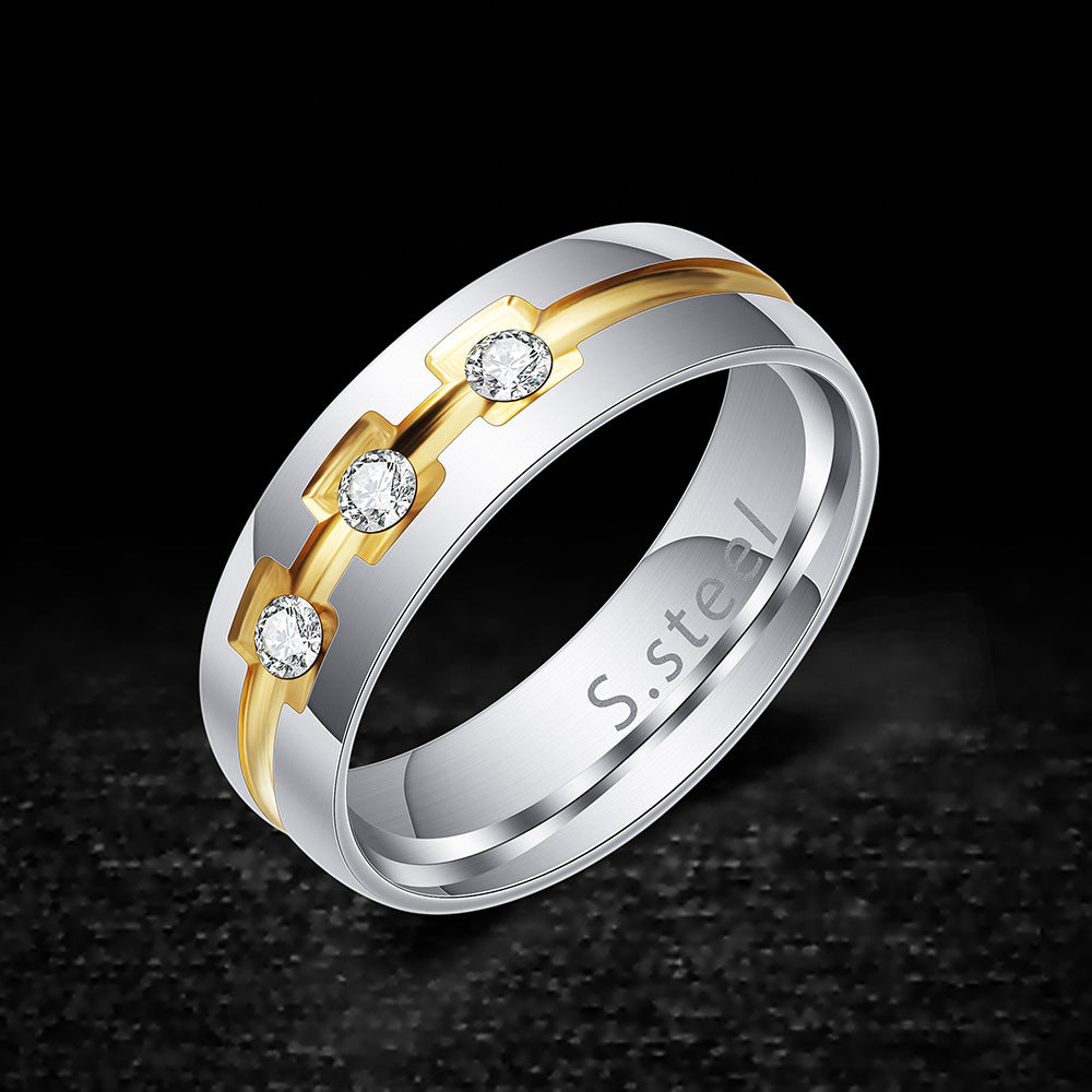 Wholesale Gold and Silver Dual Color Electroplated Titanium Steel Men's Rings