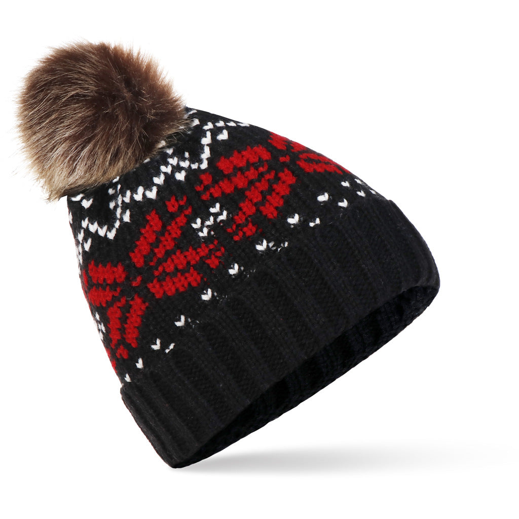 Wholesale Large Snowflake Wool Warm Pullover Knitted Hat