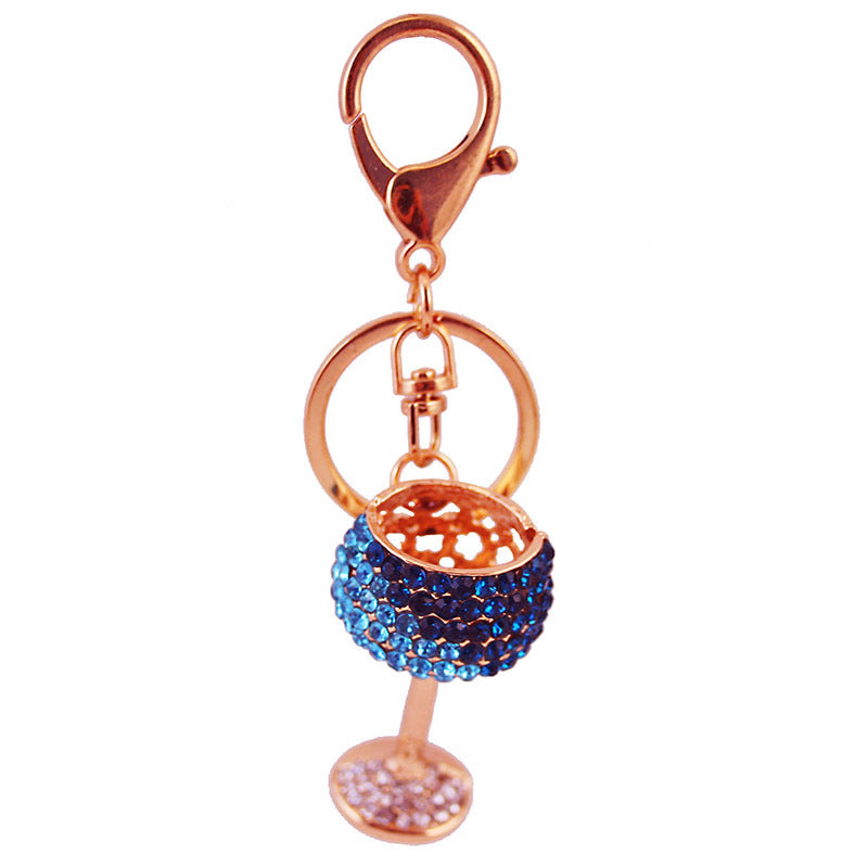 Wholesale Diamond Inlaid Crystal Wine Glass Zinc Alloy Keychain