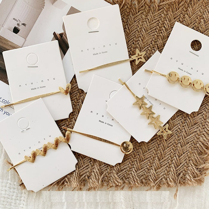 Wholesale Metal Edge Clip Love Five-pointed Star Smiley Face Bangs Hair Clip One-word Clip