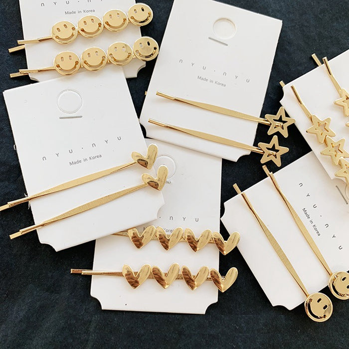Wholesale Metal Edge Clip Love Five-pointed Star Smiley Face Bangs Hair Clip One-word Clip