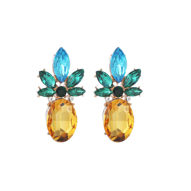 WholesaleNew Creative Trend Rhinestone Crystal Pineapple Stud Earrings Personalized Fruit Earrings