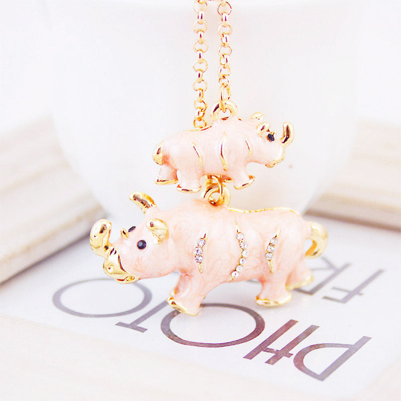 Wholesale Zinc Alloy Cute Mother and Child Rhino Keychain
