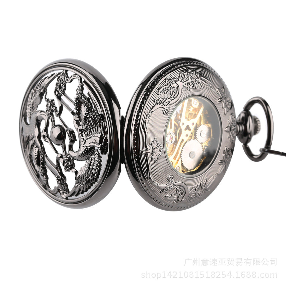 Wholesale Hot Pocket Watch Chinese Style Double Crane Play Bead Pattern Hollow Relief Octopus Manual Mechanical Large Pocket Watch