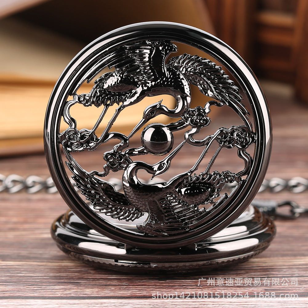 Wholesale Hot Pocket Watch Chinese Style Double Crane Play Bead Pattern Hollow Relief Octopus Manual Mechanical Large Pocket Watch