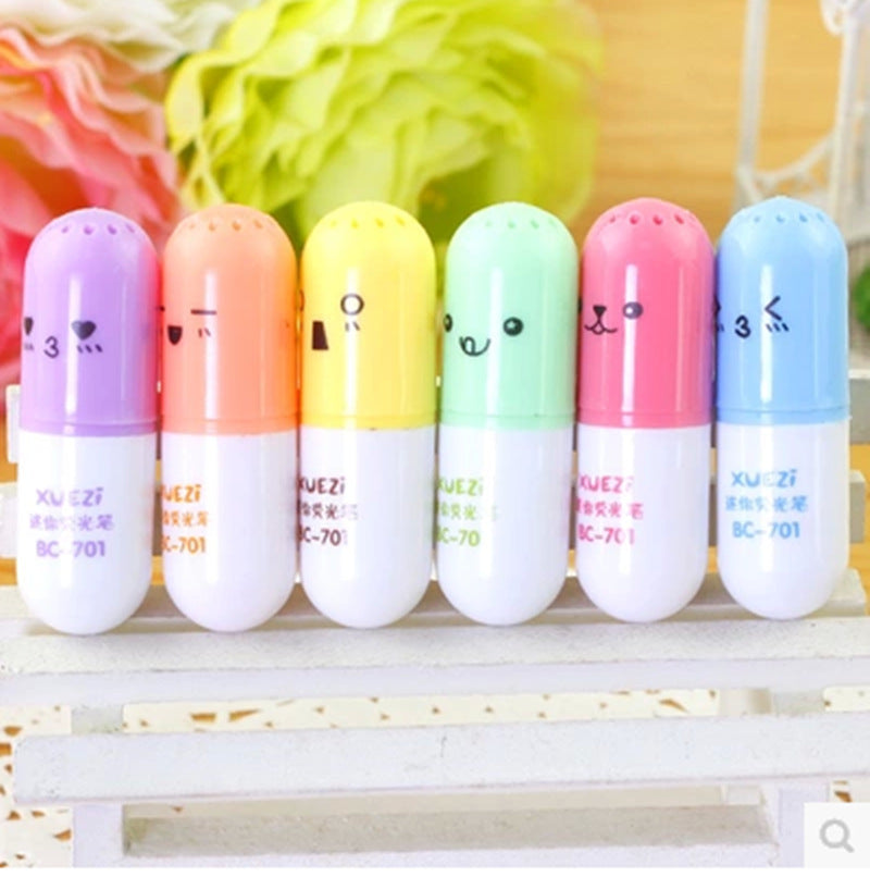 Wholesale Mini Pill Plastic Fluorescent Pen 6-color Set