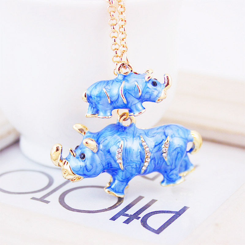 Wholesale Zinc Alloy Cute Mother and Child Rhino Keychain