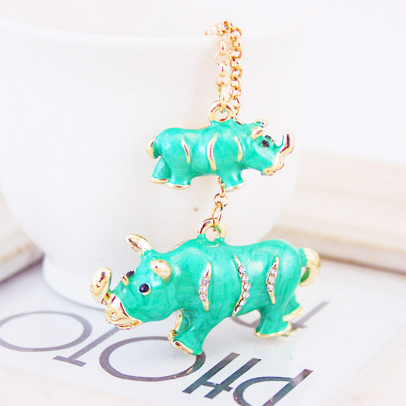 Wholesale Zinc Alloy Cute Mother and Child Rhino Keychain
