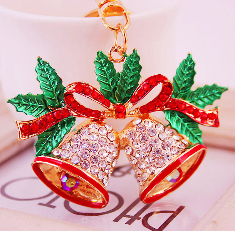 Wholesale Christmas Rhinestone Bell Alloy Keychain