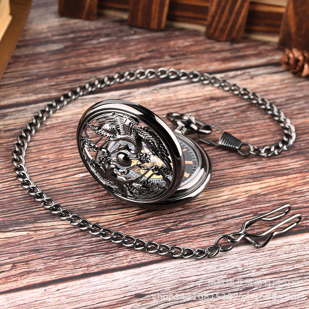Wholesale Hot Pocket Watch Chinese Style Double Crane Play Bead Pattern Hollow Relief Octopus Manual Mechanical Large Pocket Watch