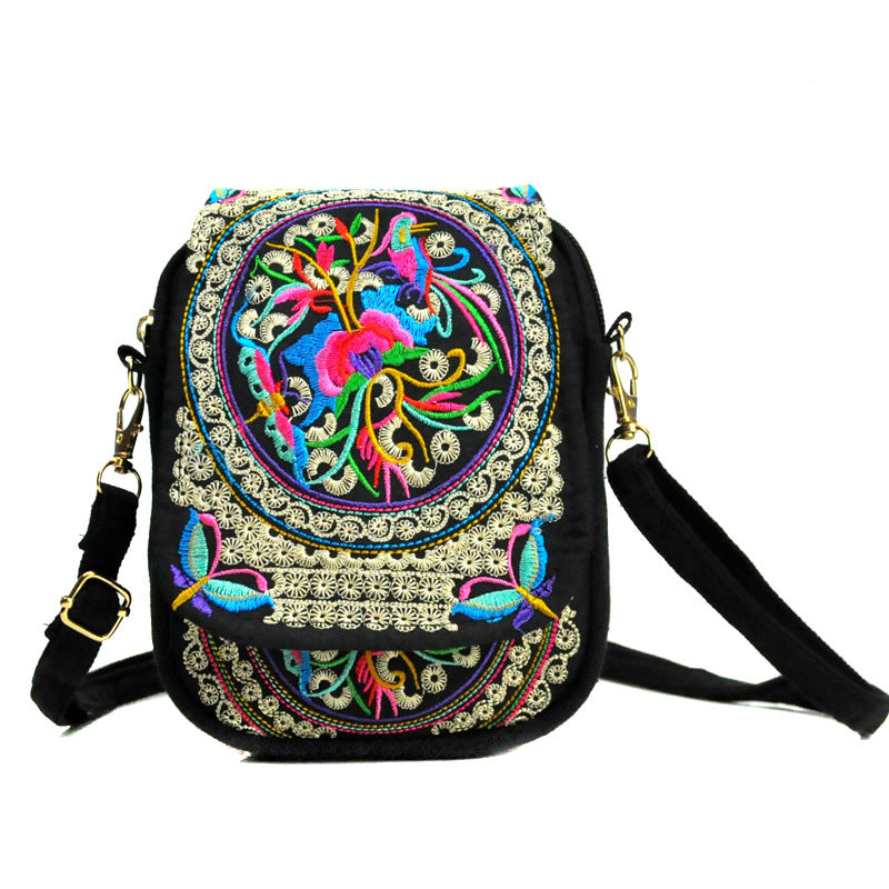 Wholesale Yunnan Ethnic Style Embroidered Bags, Crossbody Mini Canvas Phone Bag
