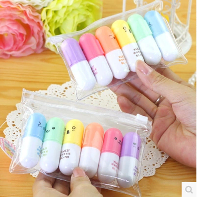 Wholesale Mini Pill Plastic Fluorescent Pen 6-color Set