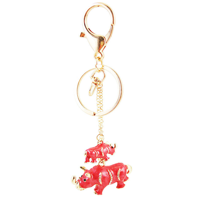 Wholesale Zinc Alloy Cute Mother and Child Rhino Keychain