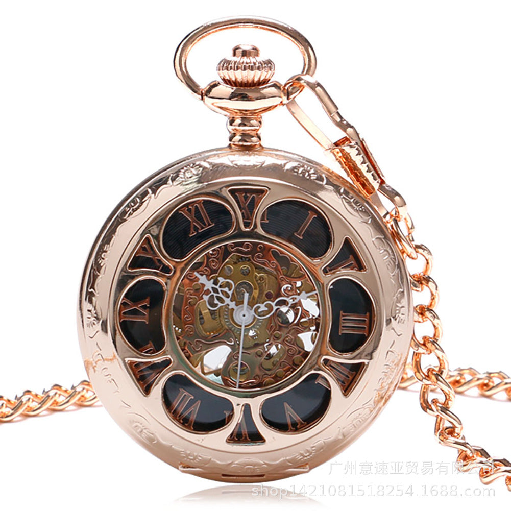 Wholesale  Tungsten Steel Gun Black Petal Blue Face Mechanical Pocket Watch Flip Hollow Pocket Watch Hot Selling Men's and Women's Hanging Watch