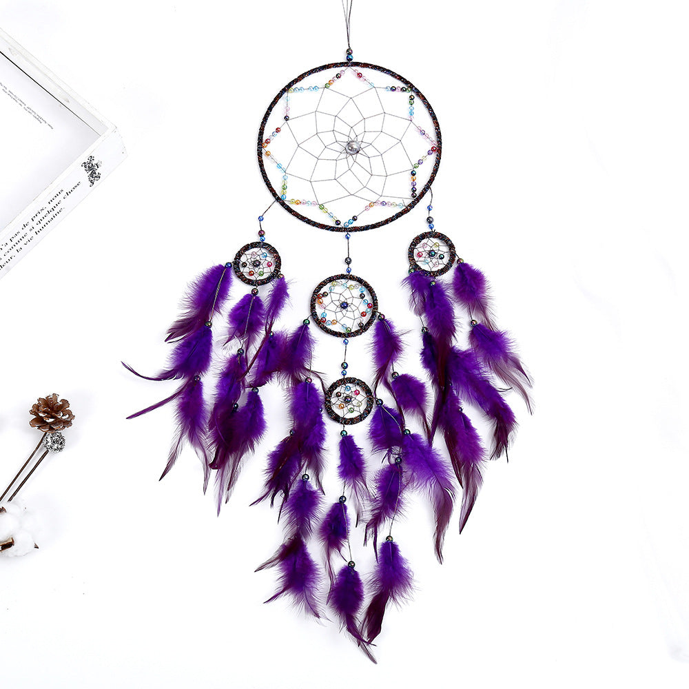 Wholesale of Five Ring Wind Chime Feather Dream Catching Net