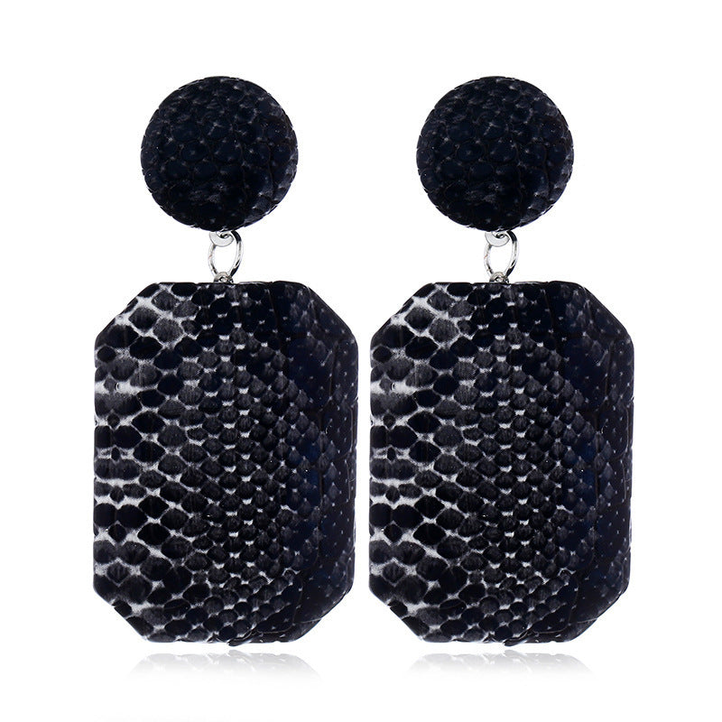 Wholesale Geometric Square Leather Snake Pattern Earrings