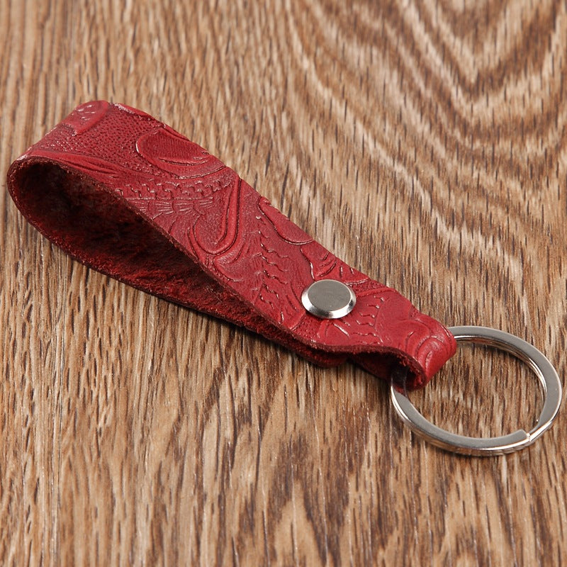Wholesale Carved Cowhide Genuine Leather Keychain for Car