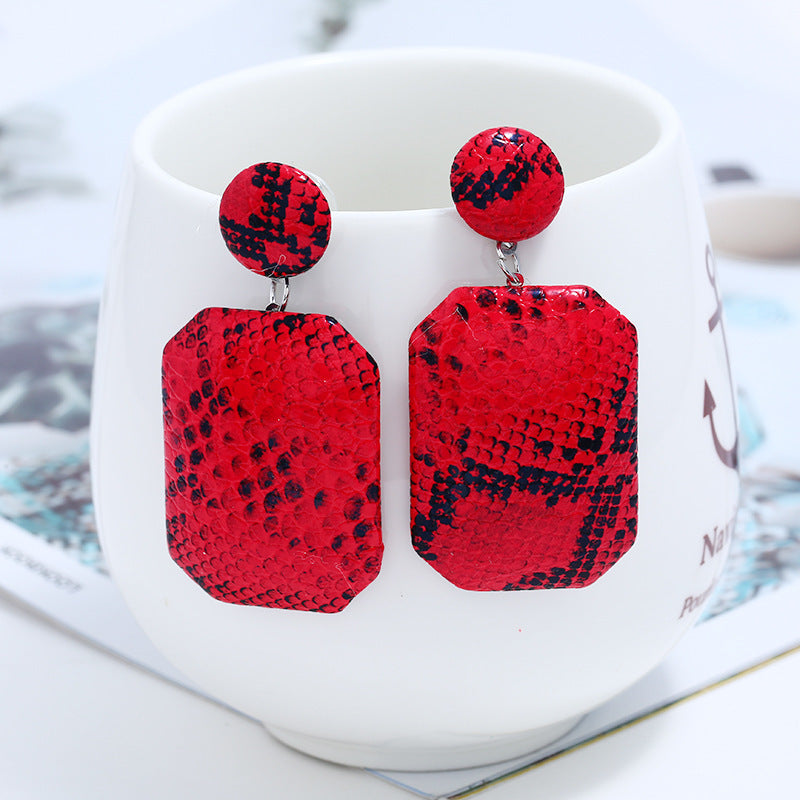 Wholesale Geometric Square Leather Snake Pattern Earrings