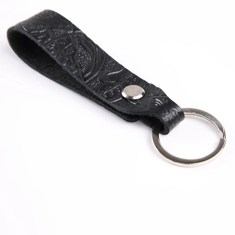 Wholesale Carved Cowhide Genuine Leather Keychain for Car