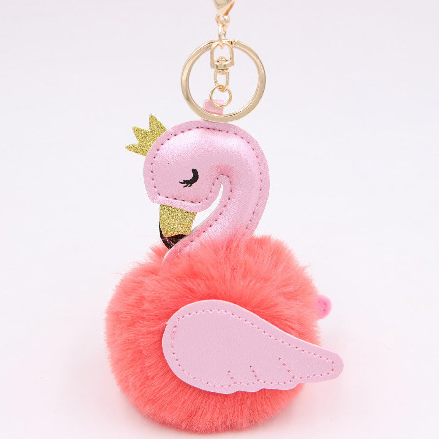 Wholesale Swan Plush Pom Pom Keychain Khaki Champagne Faux Wool Pendant For Bag Wallet Car Key Boutique Resale Accessory