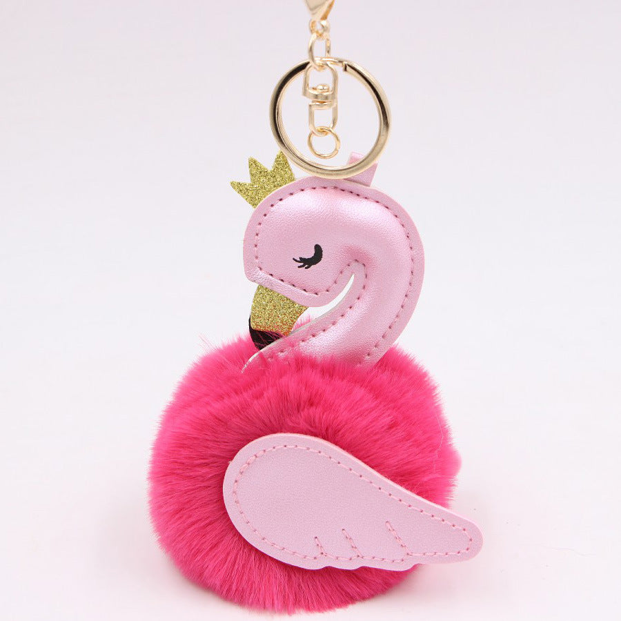 Wholesale Swan Plush Pom Pom Keychain Khaki Champagne Faux Wool Pendant For Bag Wallet Car Key Boutique Resale Accessory