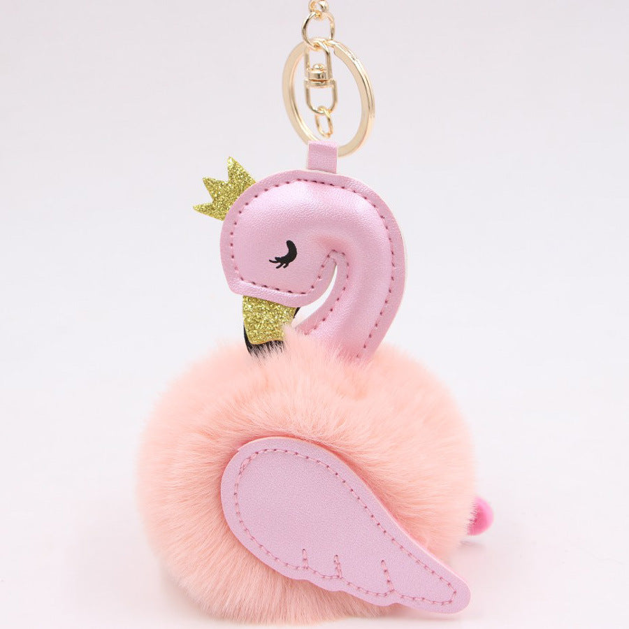 Wholesale Swan Plush Pom Pom Keychain Khaki Champagne Faux Wool Pendant For Bag Wallet Car Key Boutique Resale Accessory