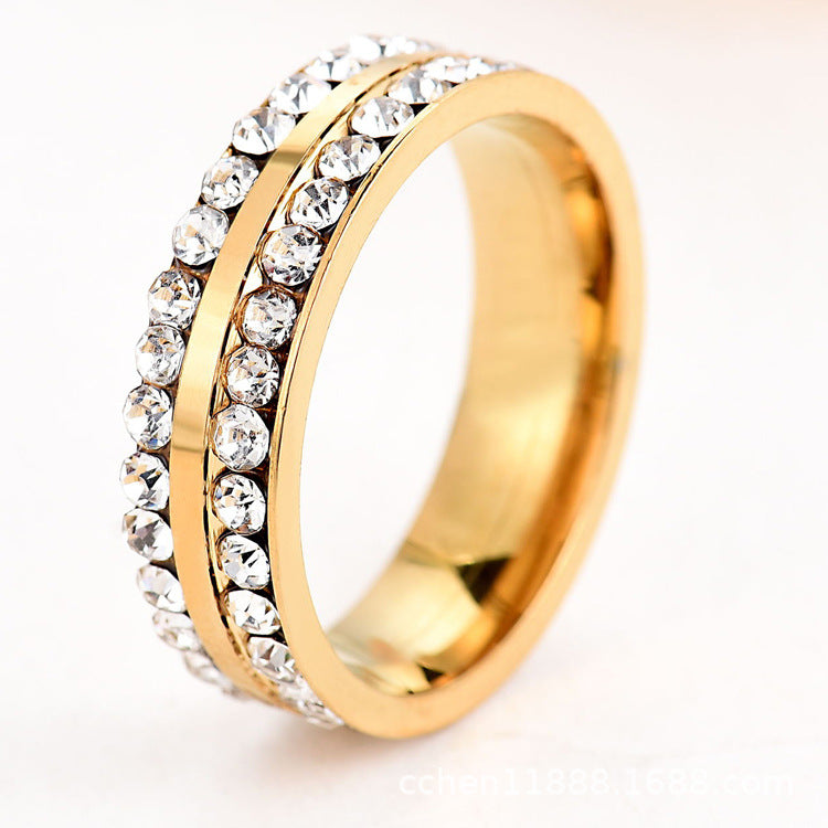 Wholesale Double Row Diamond Inlaid Titanium Steel Rings