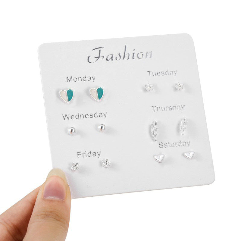 Wholesale 925 Silver Plated Needle Zircon Pearl Earrings Set