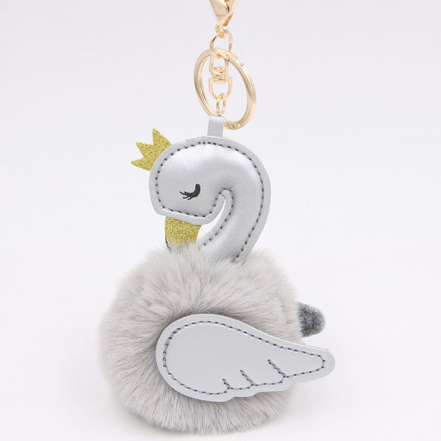 Wholesale Swan Plush Pom Pom Keychain Khaki Champagne Faux Wool Pendant For Bag Wallet Car Key Boutique Resale Accessory
