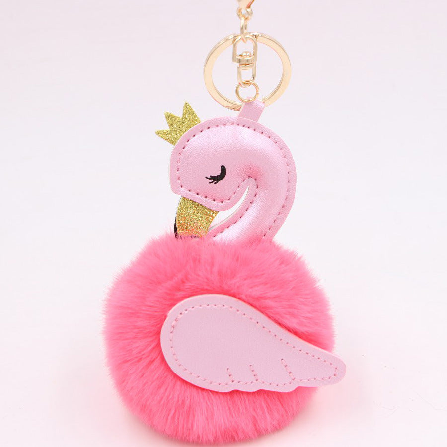 Wholesale Swan Plush Pom Pom Keychain Khaki Champagne Faux Wool Pendant For Bag Wallet Car Key Boutique Resale Accessory