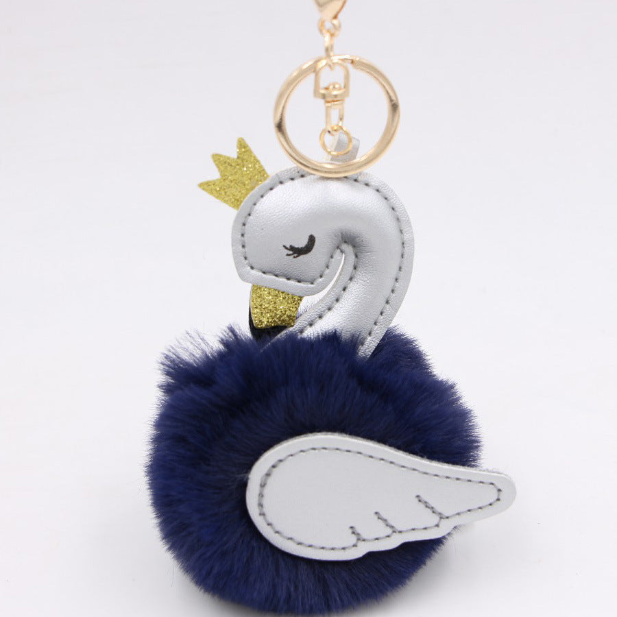 Wholesale Swan Plush Pom Pom Keychain Khaki Champagne Faux Wool Pendant For Bag Wallet Car Key Boutique Resale Accessory
