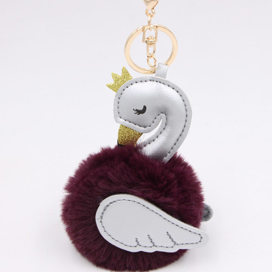 Wholesale Swan Plush Pom Pom Keychain Khaki Champagne Faux Wool Pendant For Bag Wallet Car Key Boutique Resale Accessory