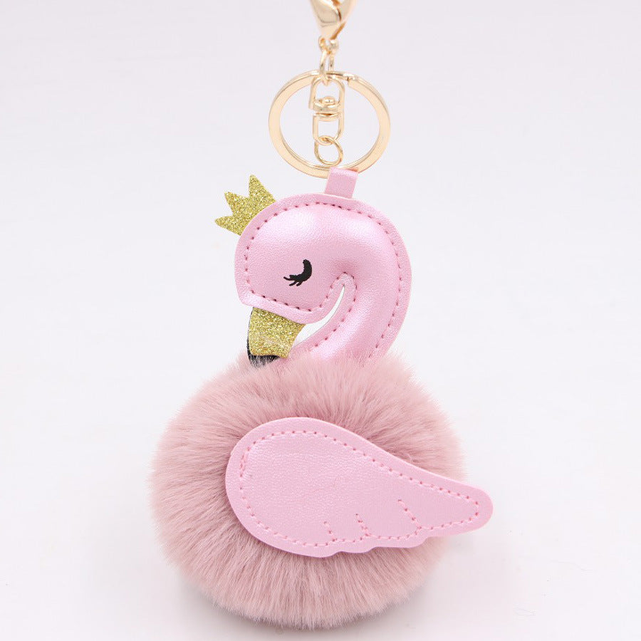 Wholesale Swan Plush Pom Pom Keychain Khaki Champagne Faux Wool Pendant For Bag Wallet Car Key Boutique Resale Accessory