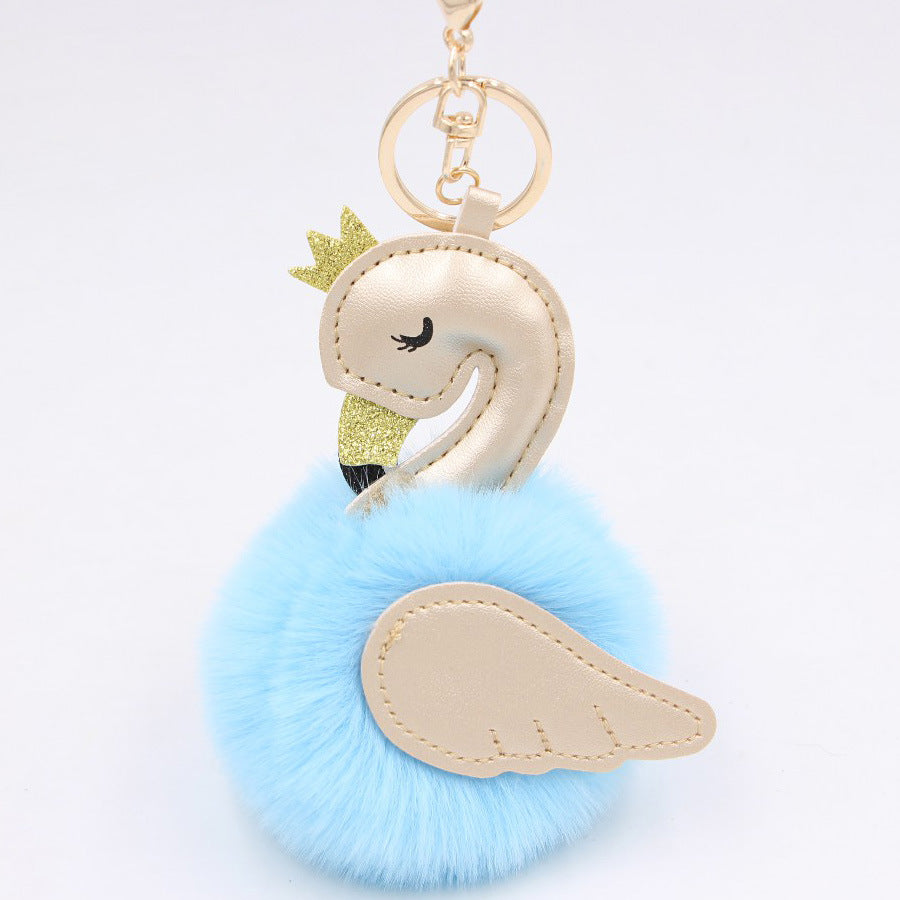 Wholesale Swan Plush Pom Pom Keychain Khaki Champagne Faux Wool Pendant For Bag Wallet Car Key Boutique Resale Accessory