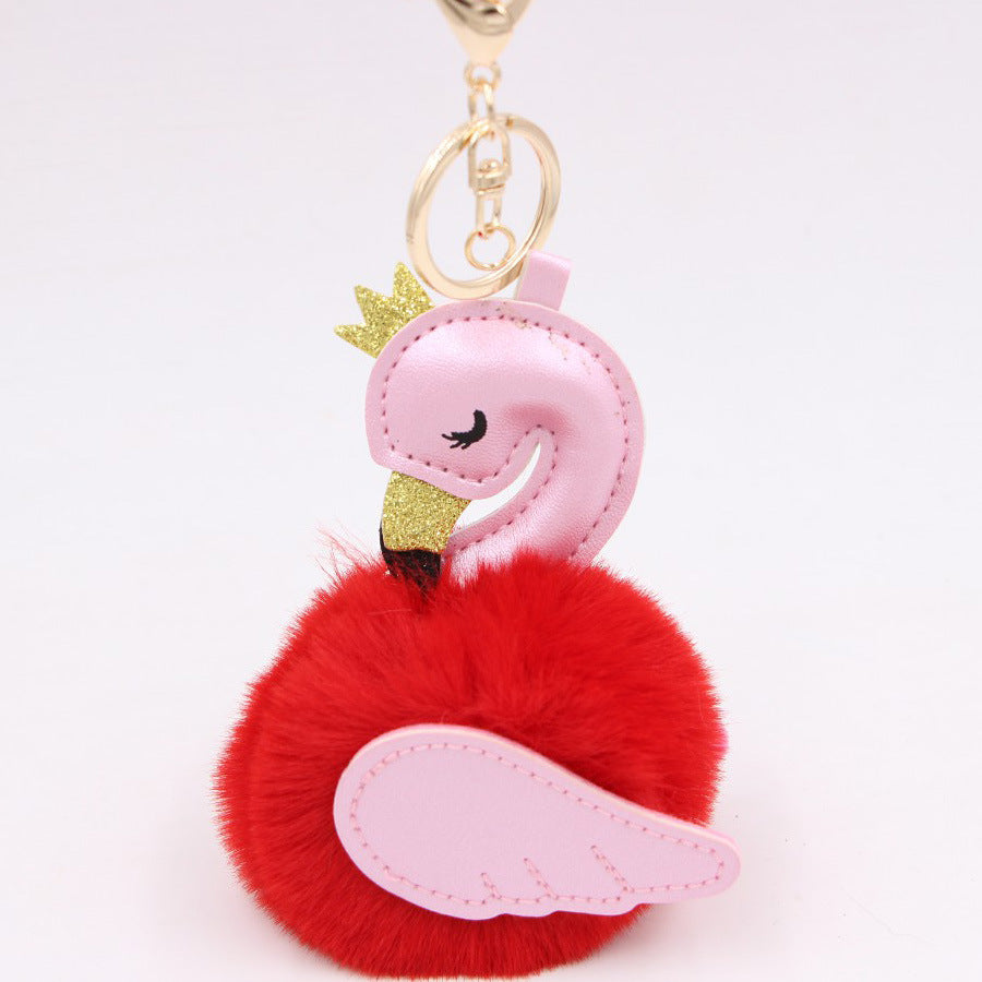 Wholesale Swan Plush Pom Pom Keychain Khaki Champagne Faux Wool Pendant For Bag Wallet Car Key Boutique Resale Accessory