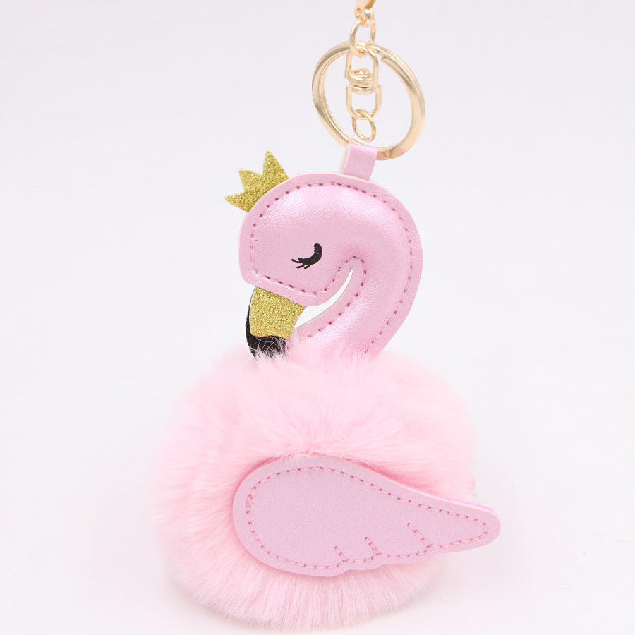 Wholesale Swan Plush Pom Pom Keychain Khaki Champagne Faux Wool Pendant For Bag Wallet Car Key Boutique Resale Accessory