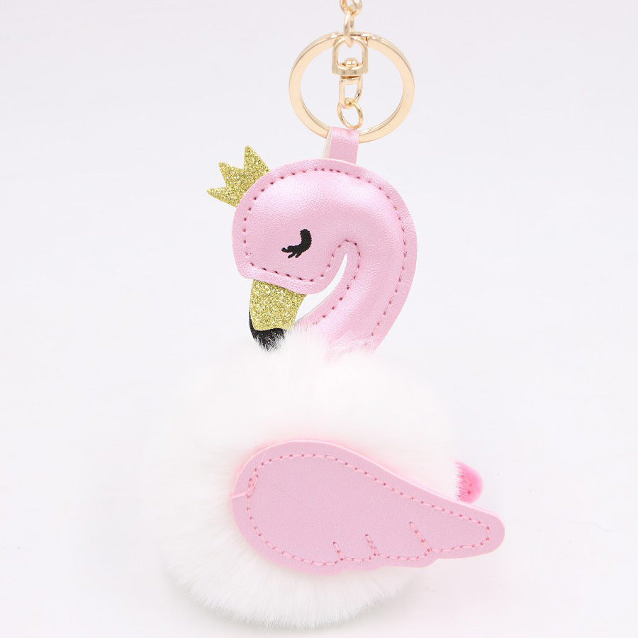 Wholesale Swan Plush Pom Pom Keychain Khaki Champagne Faux Wool Pendant For Bag Wallet Car Key Boutique Resale Accessory
