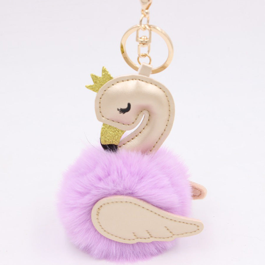 Wholesale Swan Plush Pom Pom Keychain Khaki Champagne Faux Wool Pendant For Bag Wallet Car Key Boutique Resale Accessory