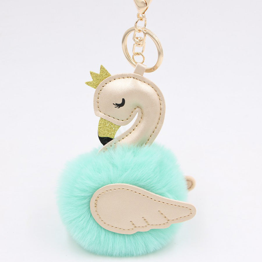 Wholesale Swan Plush Pom Pom Keychain Khaki Champagne Faux Wool Pendant For Bag Wallet Car Key Boutique Resale Accessory