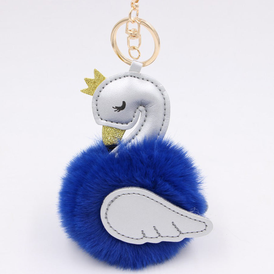 Wholesale Swan Plush Pom Pom Keychain Khaki Champagne Faux Wool Pendant For Bag Wallet Car Key Boutique Resale Accessory