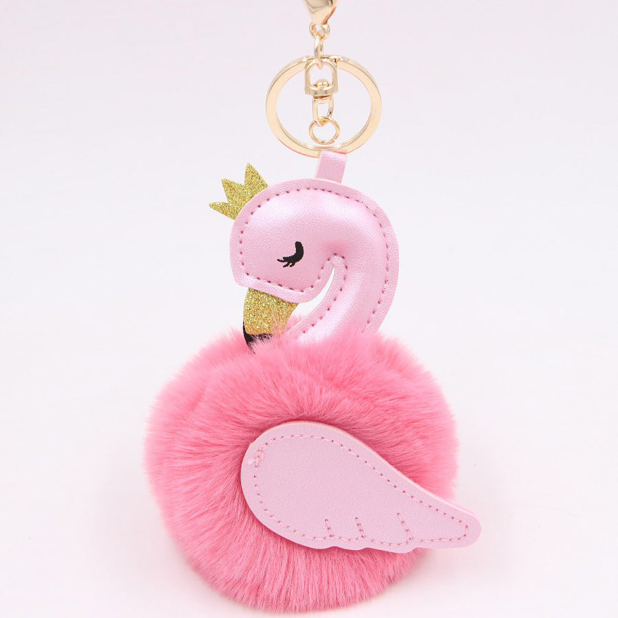 Wholesale Swan Plush Pom Pom Keychain Khaki Champagne Faux Wool Pendant For Bag Wallet Car Key Boutique Resale Accessory