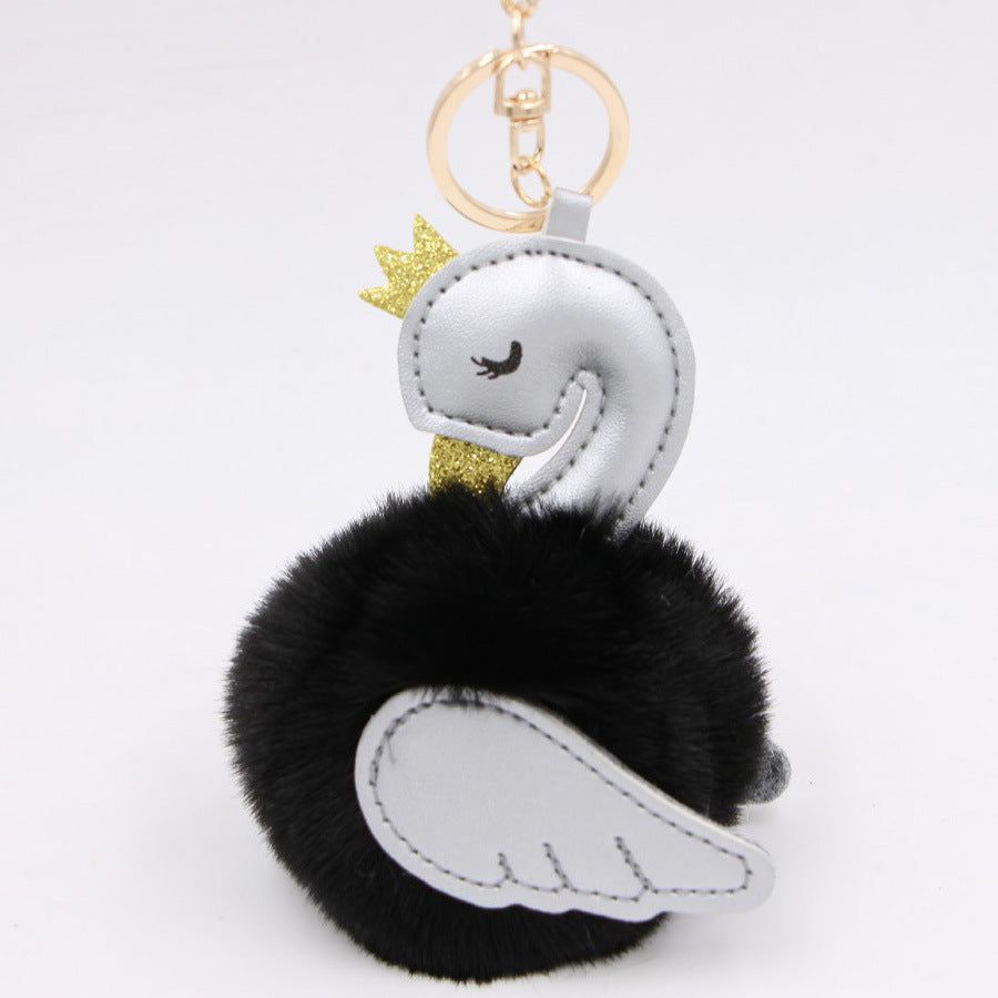 Wholesale Swan Plush Pom Pom Keychain Khaki Champagne Faux Wool Pendant For Bag Wallet Car Key Boutique Resale Accessory