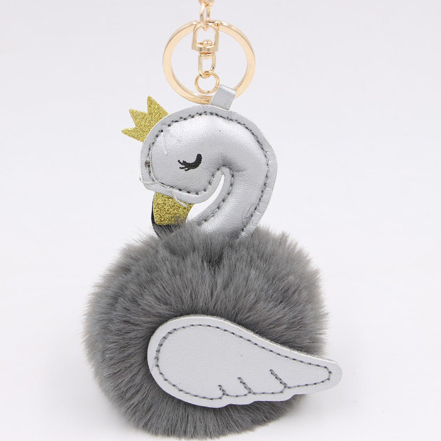 Wholesale Swan Plush Pom Pom Keychain Khaki Champagne Faux Wool Pendant For Bag Wallet Car Key Boutique Resale Accessory
